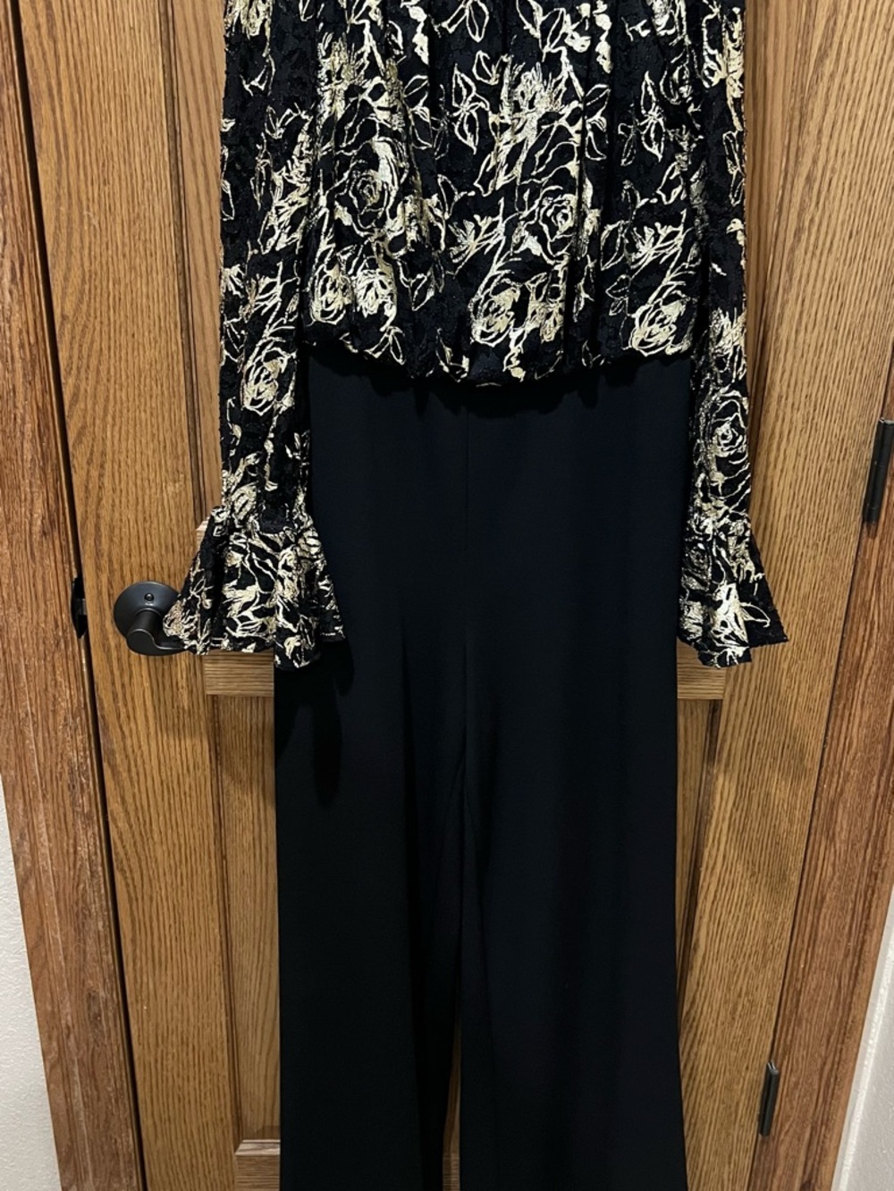 ADRIANNA PAPELL
Lace And Crepe Jumpsuit In Black Gold